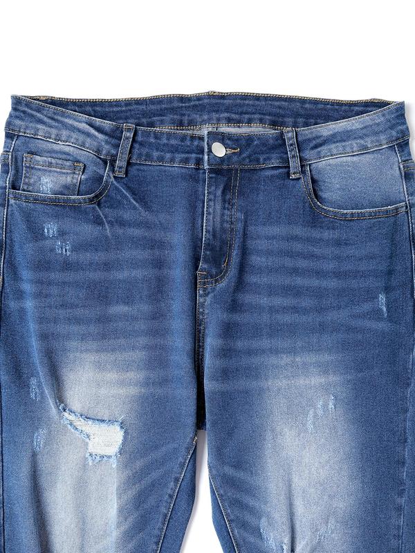 [Plus Size] Ripped Pocket Design Jeans, Casual Streetwear, Fall Outfits, Fallfreshness Button Fly Washed Denim Pants for Daily Wear, Denim Jeans for Women, Pants for Women,women's Plus Clothing for All Seasons, Designer Jeans